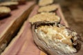 Grilling portobello mushrooms on cedar plank Royalty Free Stock Photo