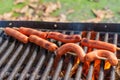 Grilling Sausage in a Barbecue Fire Royalty Free Stock Photo