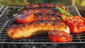 Grilling sausages on barbecue grill. Selective focus.