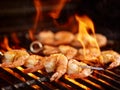 Grilling shrimp on skewer on grill Royalty Free Stock Photo