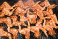 Grilling spicy chicken wings on barbecue grill. Royalty Free Stock Photo