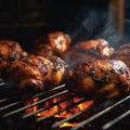 grilling station with sizzling chicken