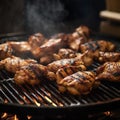 grilling station with sizzling chicken