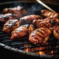 grilling station with sizzling chicken