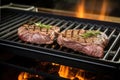 grilling steak on a cast iron griddle