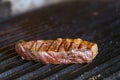 grilling steaks on flaming grill