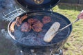 Grilling time! Grill, garden, green grass and good weather Royalty Free Stock Photo