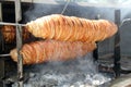 Grilling traditional Turkish kokorec stock photo