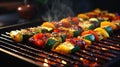 Grilling vegetables on barbecue grill. Roasted vegetables on grill. Generative AI. Royalty Free Stock Photo