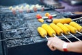 Grilling Vegetables Closeup. Cooking Corn On Grill Royalty Free Stock Photo