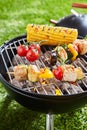 Grilling vegetables and meat kebabs Royalty Free Stock Photo