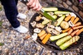 Grilling vegetables outdoors, vegan barbecue Royalty Free Stock Photo