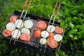 Grilling vegetables on pans Royalty Free Stock Photo