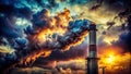 Grim Industrial Chimney Belches Dense Smoke into a Somber Twilight Sky A Powerful Visual of Environmental Pollution Royalty Free Stock Photo