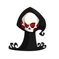 Grim reaper cartoon character isolated on a white background. Cute death character in black hood. Royalty Free Stock Photo