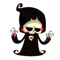 Grim reaper cartoon character isolated on a white background. Cute death character in black hood. Royalty Free Stock Photo