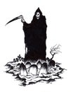 Grim Reaper of Death in Halloween Graveyard