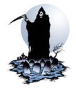 Grim Reaper of Death in Halloween Graveyard