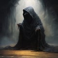 Dark Cave: A Haunting Illustration Of A Dead Grim Reaper