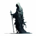 Minimal Necromancer: Dark And Ethereal Illustration Of The Grim Reaper
