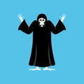 Grim reaper guilty. death oops. skeleton in black cloak surrenders. Vector illustration