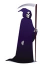 Grim Reaper holding Scythe. Death character in dark robe with hood going for Costume party. Vector. Royalty Free Stock Photo