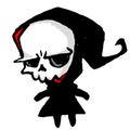 Grim reaper illustration. Cartoon Halloween death skeleton mascot isolated on white background. Outlined