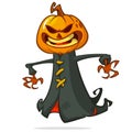 Grim reaper pumpkin head cartoon character. Halloween jack o lantern illustration design for party invitation or poster. Vector Royalty Free Stock Photo