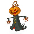 Grim reaper pumpkin head cartoon character. Halloween jack o lantern illustration design for party invitation or poster. Vector Royalty Free Stock Photo