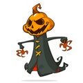 Grim reaper pumpkin head cartoon character. Halloween jack o lantern illustration design for party invitation or poster. Vector Royalty Free Stock Photo