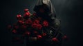 Grim Reaper With Red Roses Moody Expressionism In Dimitry Roulland Style