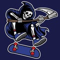 Grim reaper riding skateboard