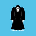 Grim reaper sad. death depression. skeleton in black cloak sorrowful. Vector illustration Royalty Free Stock Photo