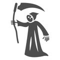 Grim Reaper solid icon, Halloween concept, Death with scytheman sign on white background, grim reaper with scythe icon Royalty Free Stock Photo