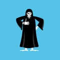 Grim reaper thumbs up. death winks. skeleton in black cloak Royalty Free Stock Photo