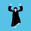 Grim reaper yoga. death yogi. skeleton in black cloak relaxation