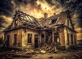 A Grim Testament to the Power of Nature Vintage Photograph Captures a Desolate House After a Devastating Fire Royalty Free Stock Photo