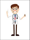 Grimacing Doctor with Injection and Medicine Vector