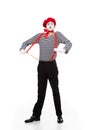 grimacing mime with red suspenders