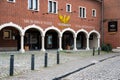Grimbergen, Flemish Brabant Region - Belgium -Arcades and facade of the micro brewry of the village