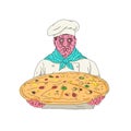 Zombie Chef Holding Pizza Pie Grime Art Royalty Free Stock Photo