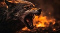 The grin of a black wolf surrounded by flames Royalty Free Stock Photo