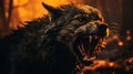 The grin of a black wolf surrounded by flames Royalty Free Stock Photo