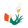 Grinch hand holds a glass of champagne vector on isolated background, icon vector