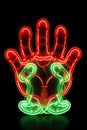 Grinch hands with ornament christmas neon light Royalty Free Stock Photo