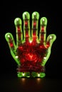 Grinch hands with ornament christmas neon light Royalty Free Stock Photo