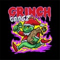 grinch with a money and present in his hand. Vector illustration for streetwear design