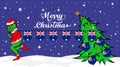 Grinch steals national flag of Australia illustration. Green Ogre in Christmas poster
