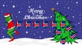 Grinch steals national flag of Iceland illustration. Green Ogre in Christmas poster
