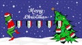Grinch steals national flag of Iraq illustration. Green Ogre in Christmas poster